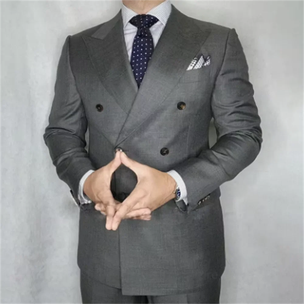 2 Pieces New Fashion Green Double Breasted Men Suits Wedding Slim Fit Tuxedo Terno Masculino Prom Groom Blazer Custom Made