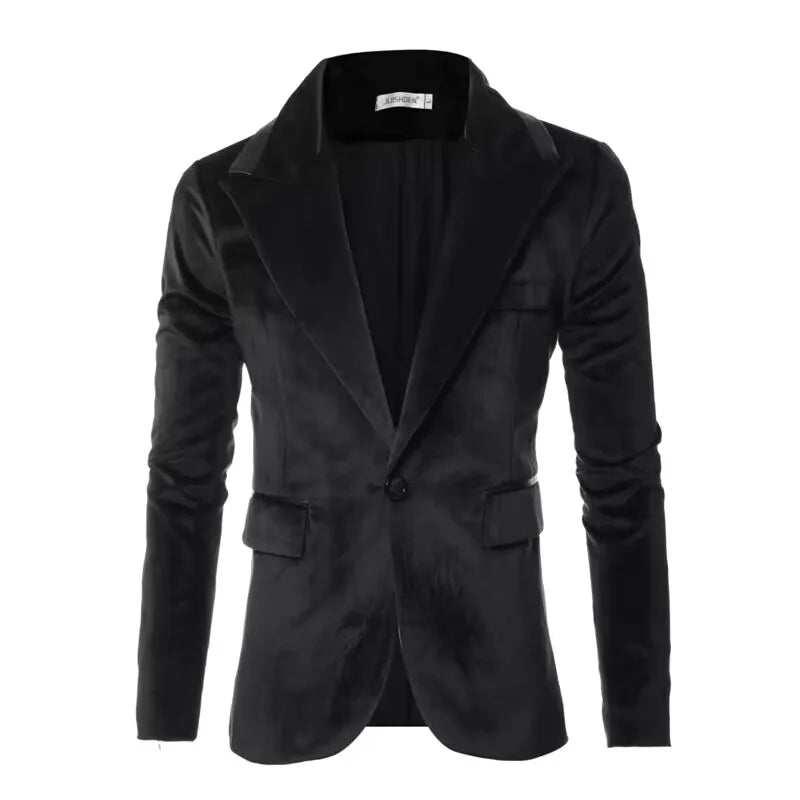 Men's Black/Blue Velvet Jacket Slim Fit One Button Peak Lapel Suit Blazer for Prom Party Wedding Business New Fashion One Coat