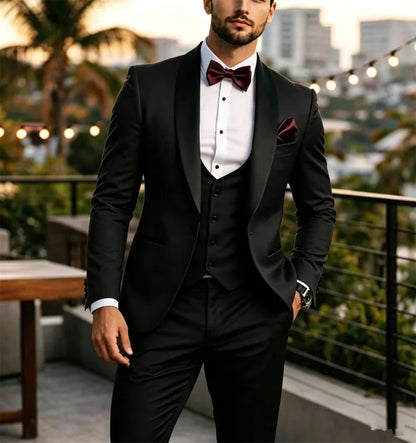 Men's 3-Piece Suit Set – Single Breasted Wedding & Business Formal Jacket, Vest & Pants