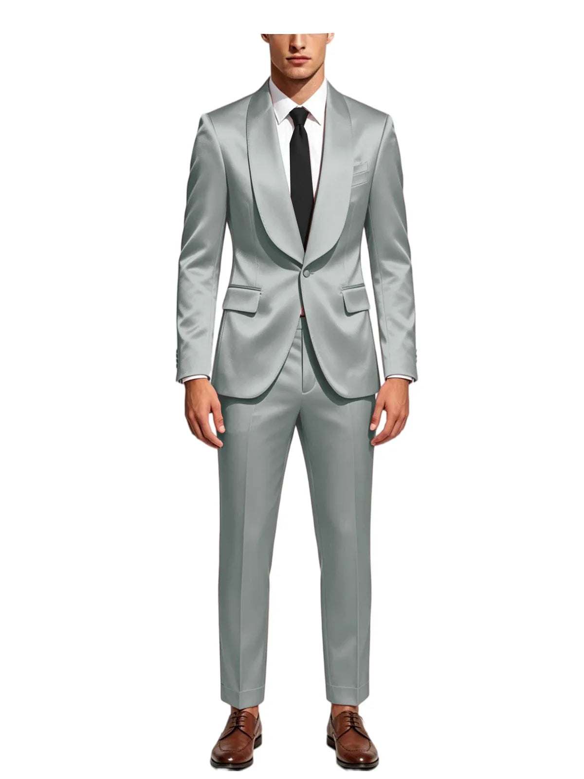 Men's Satin Suit 2-Piece Slim Fit Shawl Lapel Tuxedo for Wedding & Formal Events