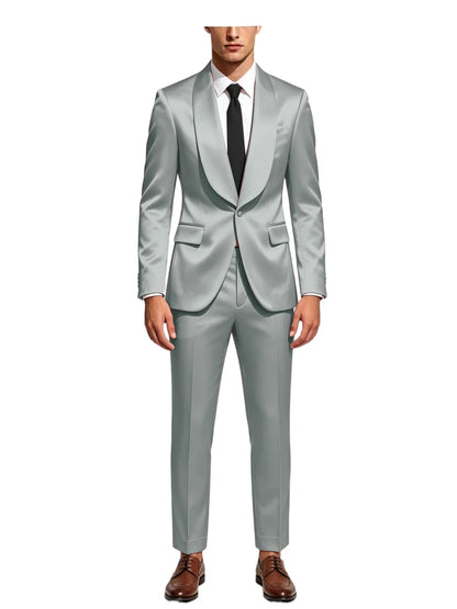 Men's Satin Suit 2-Piece Slim Fit Shawl Lapel Tuxedo for Wedding & Formal Events