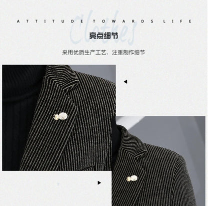 Blazer Autumn/Winter Golden Sable Velvet and Cotton Thickened Thermal Small Suit Fashion Business Men's Slim Blazer