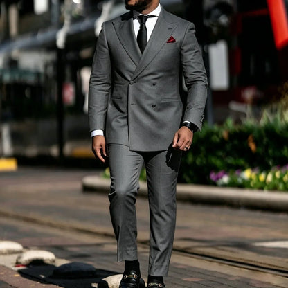 Men Suit Yellow 2 Pieces Double Breasted Solid With Lapel For Wedding Groom Banquet Party Prom Business Work Office Jacket Pants