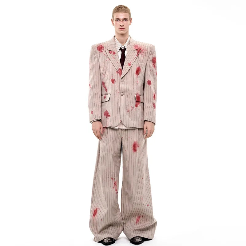 Ink Ejection Tie-dyed Pattern Stripe Printed Shoulder Pad Blazer Coat Men 2025 New Original Luxury Handsome Jacket JY4551