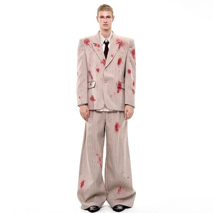 Ink Ejection Tie-dyed Pattern Stripe Printed Shoulder Pad Blazer Coat Men 2025 New Original Luxury Handsome Jacket JY4551