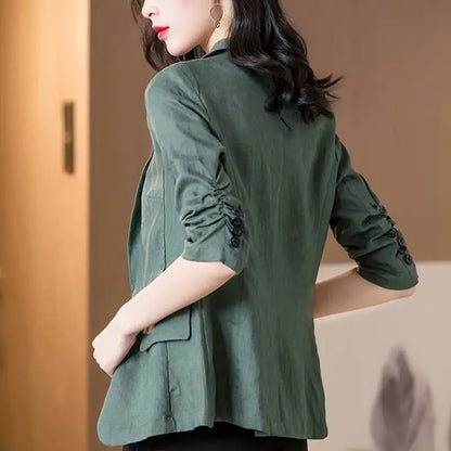Women's Linen Blazer Casual Slim Fit Single Button Notched Lapel Lightweight Suit Jacket