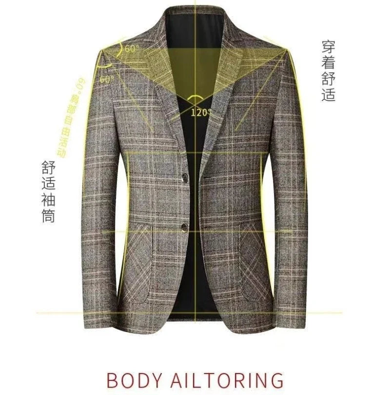 Blazer New Men Fashionable Business Wedding Banquet Casual Hosting Dress Showcases A High-end Middle-aged Checkered Look Blazer