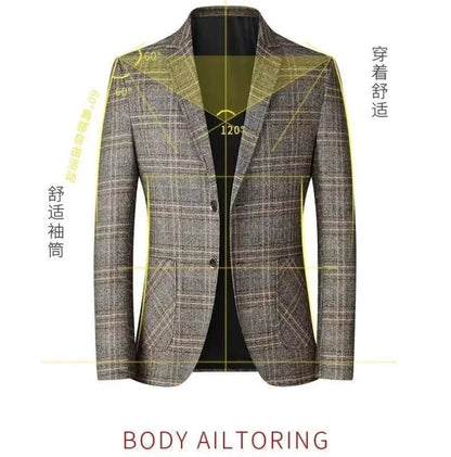 Blazer New Men Fashionable Business Wedding Banquet Casual Hosting Dress Showcases A High-end Middle-aged Checkered Look Blazer