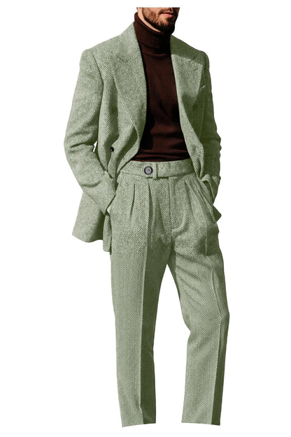 Men's Herringbone Suit 2-Piece Set – Double Breasted Blazer & Trousers for Wedding & Business