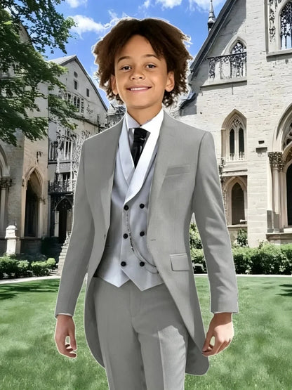 High Quality Boys Formal Tailcoat Vest Pants 3 Pieces Banquet Party Wear Smart Handsome Kids Slim Fit Suit Set Wedding Tuxedo