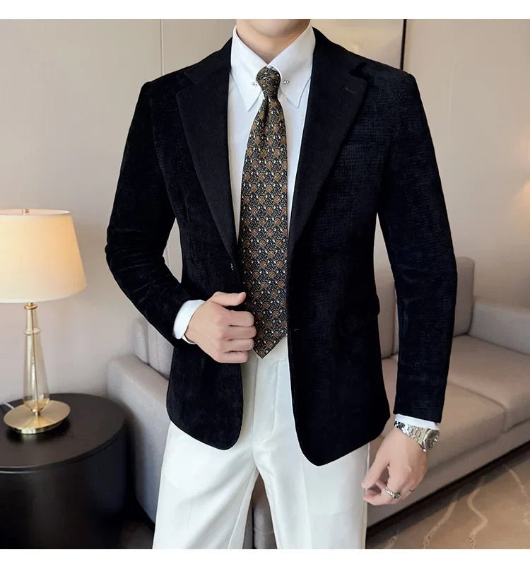 2025 Autumn Winter Velvet Suit Jacket Men Casual Business Blazers Wedding Groom Social Banquet Party Formal Blazer Men Clothing