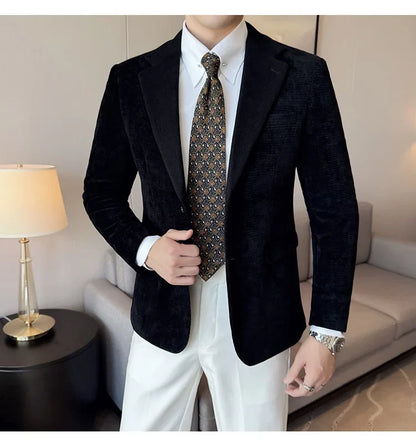2025 Autumn Winter Velvet Suit Jacket Men Casual Business Blazers Wedding Groom Social Banquet Party Formal Blazer Men Clothing