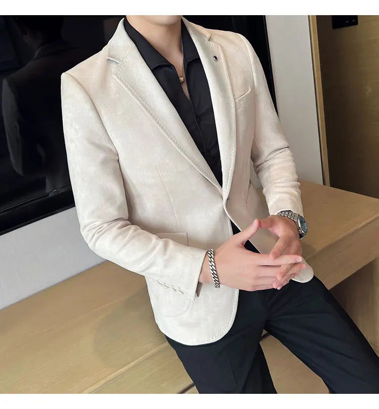British Style Autumn Suede Business Casual Suit Jacket for Men High Quality Social Office Blazers Wedding Groom Dress Coats
