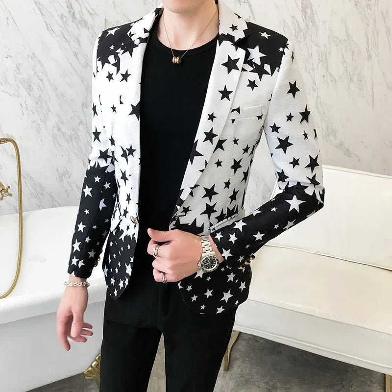 Star Print Slim Fit Blazers 2026 New Men's Club Dress Groom Tuxedo Men's Formal Wedding Prom Suit Jacket Brand Costume Homme