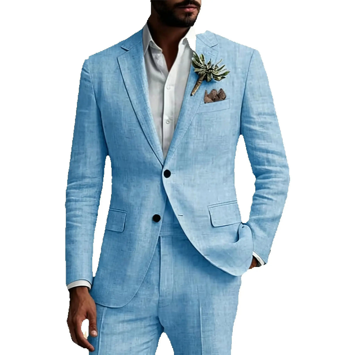 Elegant Beige Linen 2 Piece Men Suits Casual Single Breasted Slim Fit Blazer Pants High Quality Summer Seabeach Wedding Suits