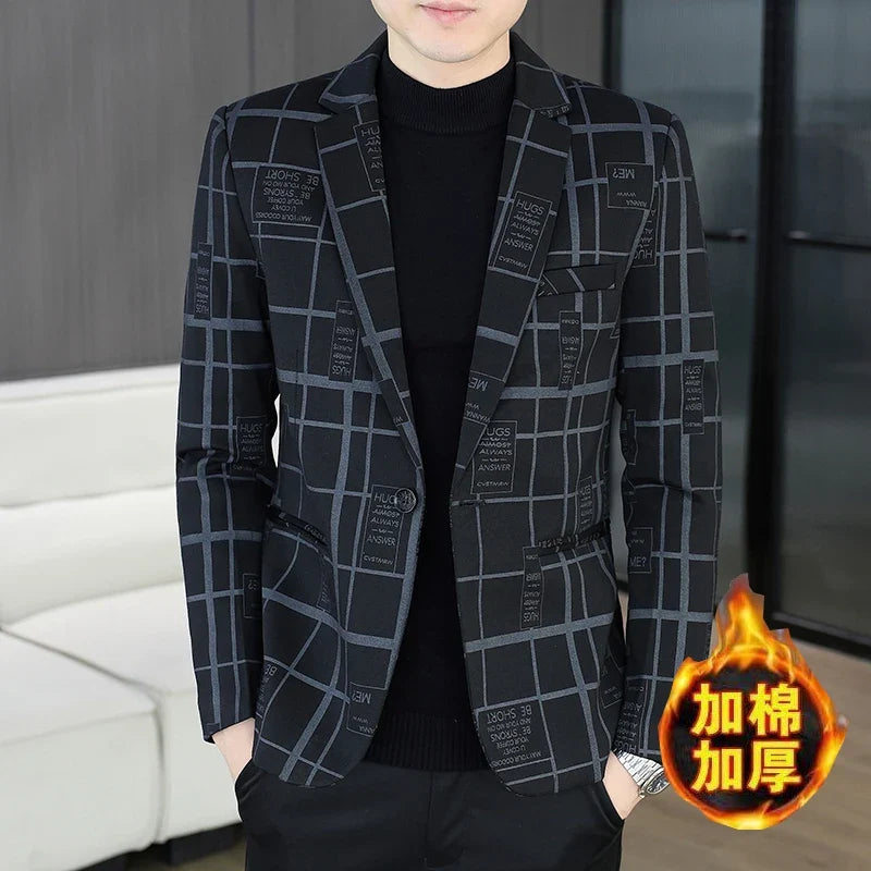 Blazer Autumn and Winter Men's Fashion Business Outdoor Travel Checkered Wedding Youth Slimming Casual High Formal Wear Blazer