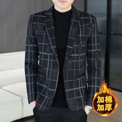 Blazer Autumn and Winter Men's Fashion Business Outdoor Travel Checkered Wedding Youth Slimming Casual High Formal Wear Blazer