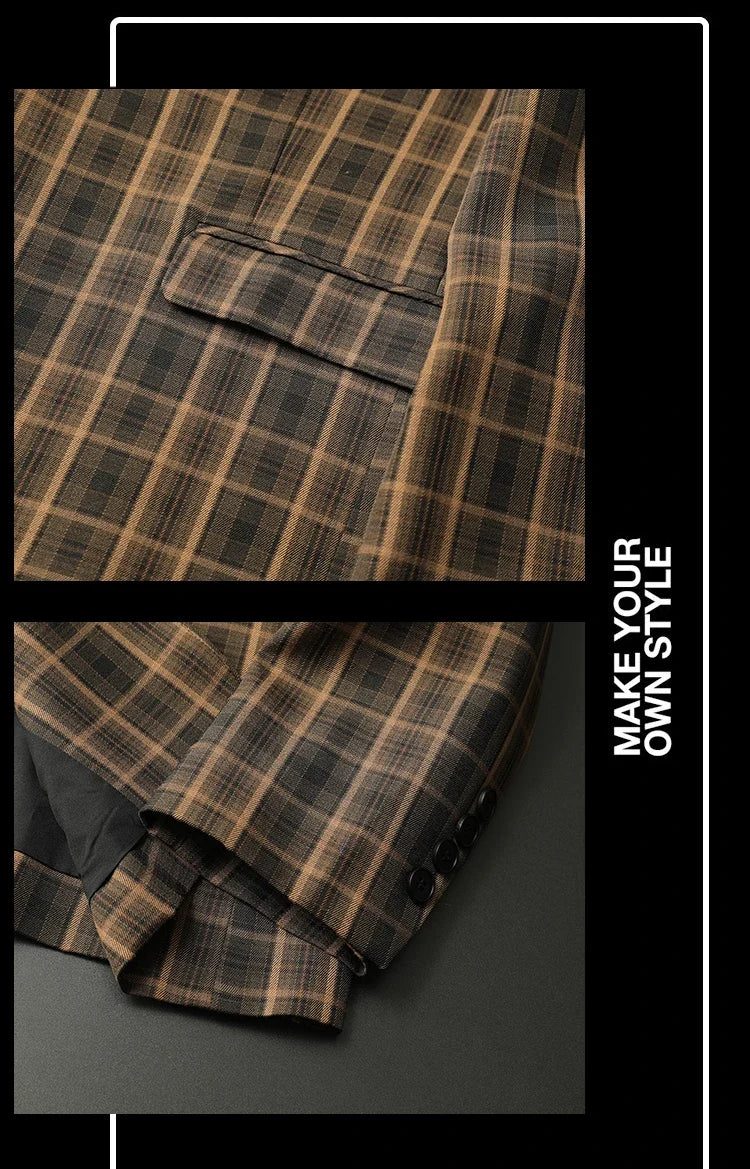 2025 Spring Classic Checkered Suit Jacket Men High End Business Casual Blazers Streetwear Social Wedding Groom Dress Blazer