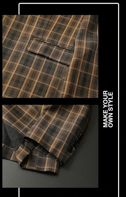 2025 Spring Classic Checkered Suit Jacket Men High End Business Casual Blazers Streetwear Social Wedding Groom Dress Blazer