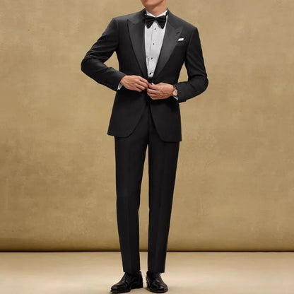 Men Suit Black 2 Pieces Single Button Bright Lapel For Wedding Groom Birthday Banquet Party Business Work Office Jacket Pants
