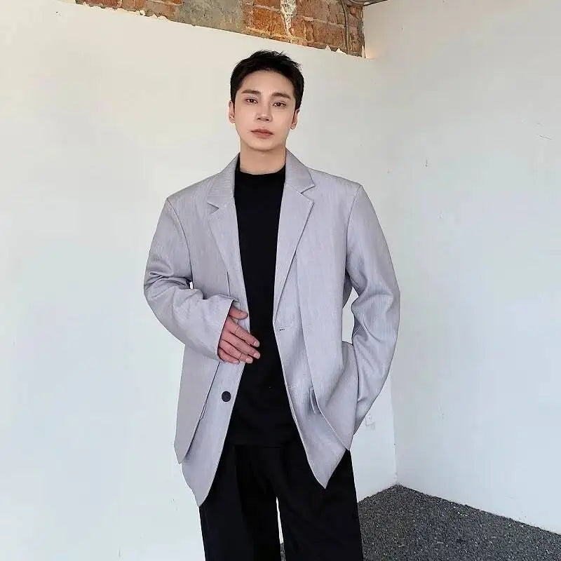 Men's British Dandy Style Blazer, Premium Textured Casual Suit Jacket, Structured Shoulders Light Mature Fashion Coat for Autumn