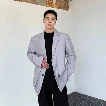 Men's British Dandy Style Blazer, Premium Textured Casual Suit Jacket, Structured Shoulders Light Mature Fashion Coat for Autumn