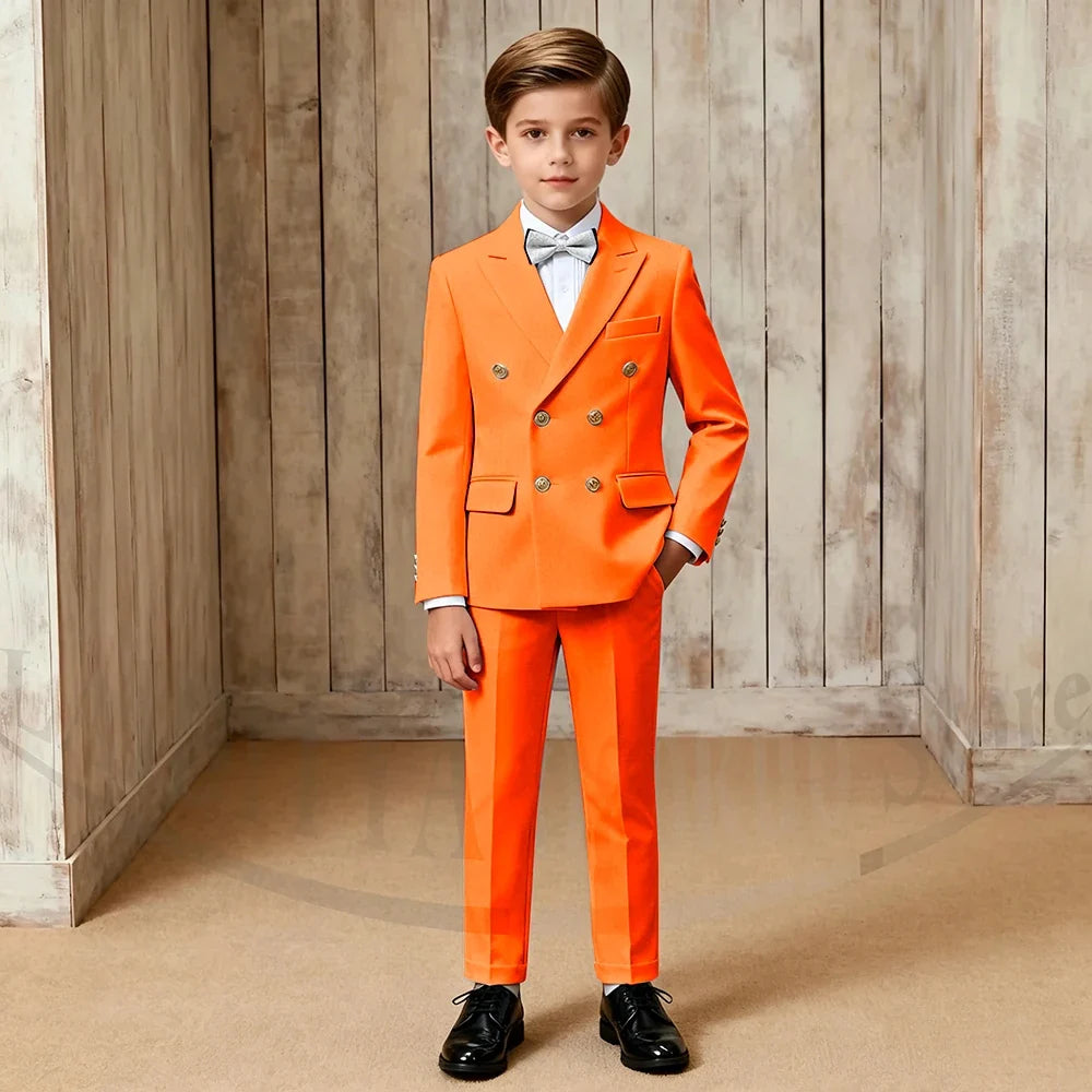 Chic Boys Suit Fashion Double Breasted Peak Lapel Wear Formal Wedding Party Prom Kids Elegant Gentleman Outfit 2 Piece Set