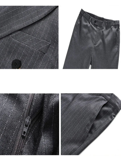 Men's Double-Breasted Slim Fit Striped Suit Set for Business, Casual & Wedding Occasions