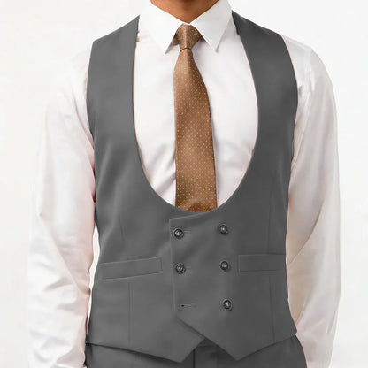 Men Vest Double Breasted with Pocket Solid Waistcoat for Wedding Business Formal Occasions