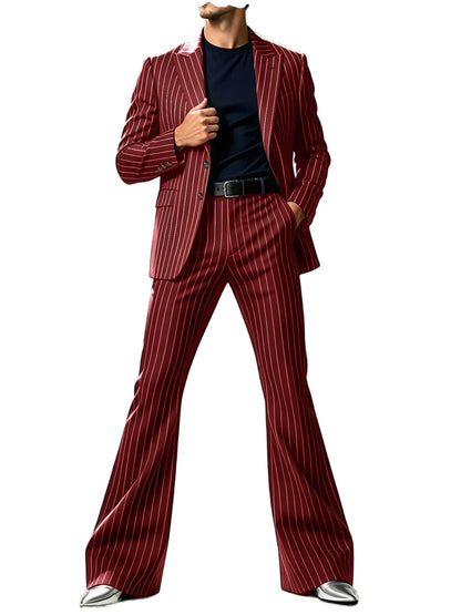Men's Suit 2-Piece Slim Fit Pinstripe Blazer & High Waist Flared Pants for Business Casual and Formal Occasions