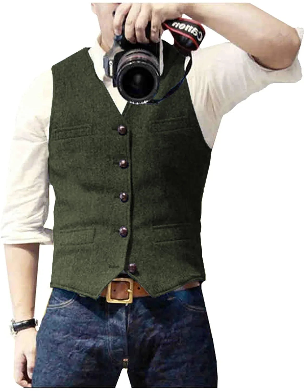 Men's Herringbone Vest – Single Breasted Formal Waistcoat for Business & Casual Wear