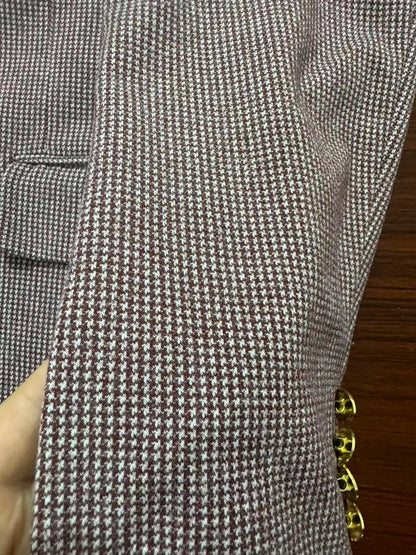 Black Men's Suit Jacket Houndstooth Peak Lapel Double Breasted Business Regular Fit Blazer Man plus size custom suit Coat