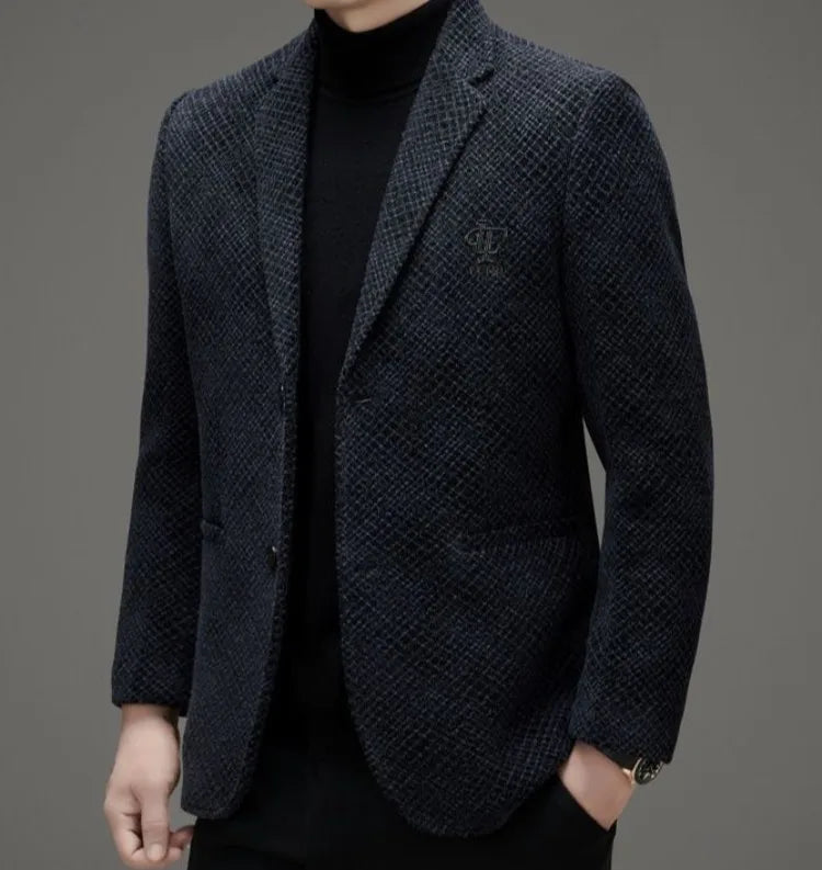 Men's Autumn Winter Thickened Business Casual Blazer Jacket Middle Aged Warm Outerwear