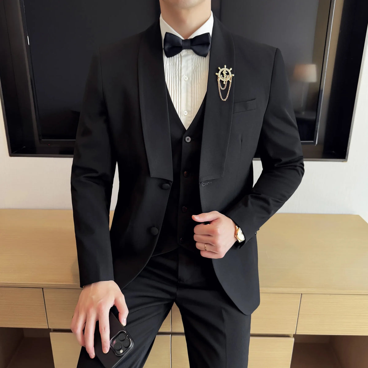 High Quality Casual Business Suit Set Men Slim Fit Social Wedding Groom Formal Set 3 Piece Set (jacket+vest+pant）men Clothing
