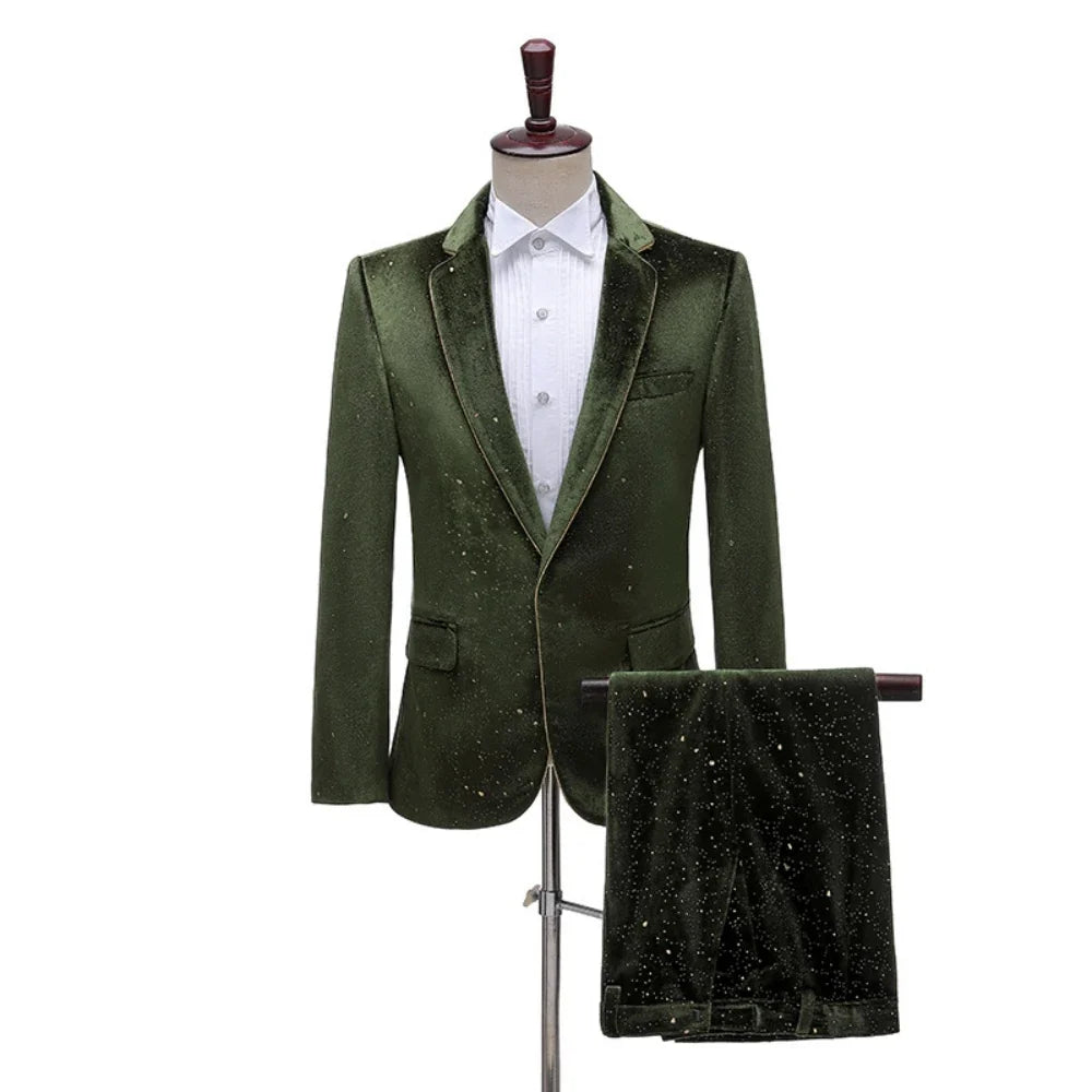 Autumn New Gilted Velvet Suit Set 2 Pieces Business Party Tuxedo Elegant Handsome Men's Suits Dancing Wear Plus Size Tuxedo