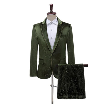 Autumn New Gilted Velvet Suit Set 2 Pieces Business Party Tuxedo Elegant Handsome Men's Suits Dancing Wear Plus Size Tuxedo