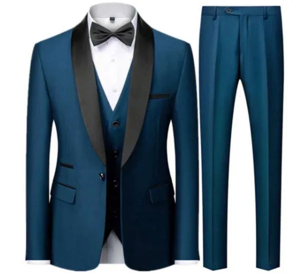 Men's black 3-piece slim fit elegant formal casual 3-piece set jacket vest pants business wedding dance regular sports jacket