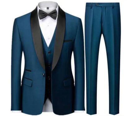 Men's black 3-piece slim fit elegant formal casual 3-piece set jacket vest pants business wedding dance regular sports jacket