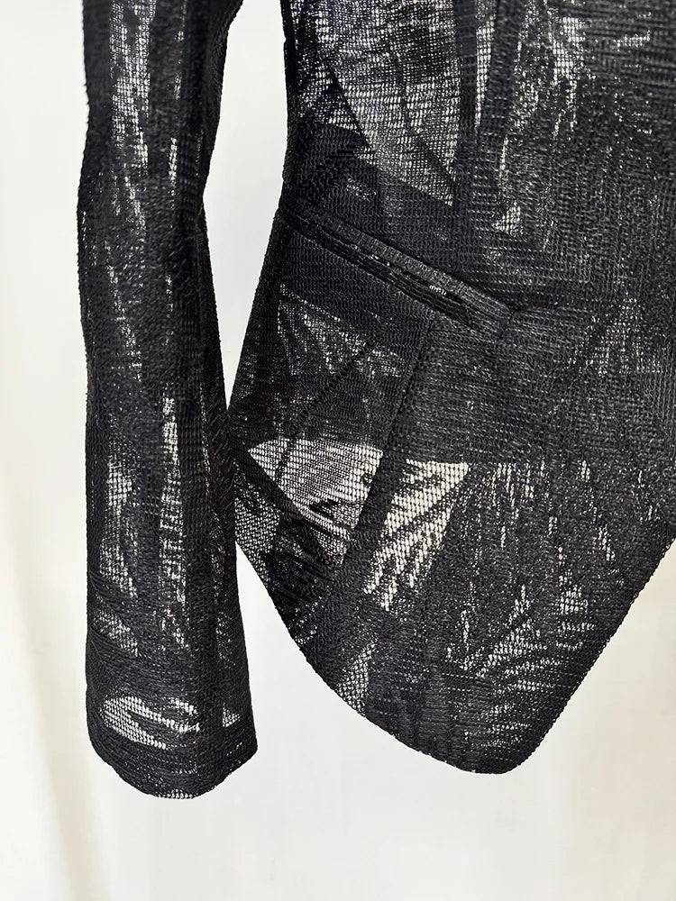 2026 Spring New Women Blazer Sheer Mesh Embroidery Waist Cinching Slim Fit Single Button Elegant Sexy Luxury Jacket HK18562