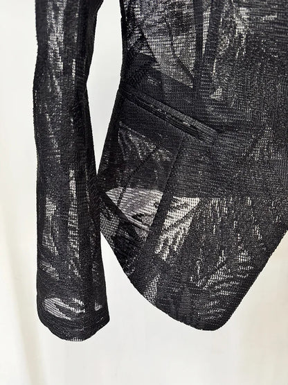 2026 Spring New Women Blazer Sheer Mesh Embroidery Waist Cinching Slim Fit Single Button Elegant Sexy Luxury Jacket HK18562