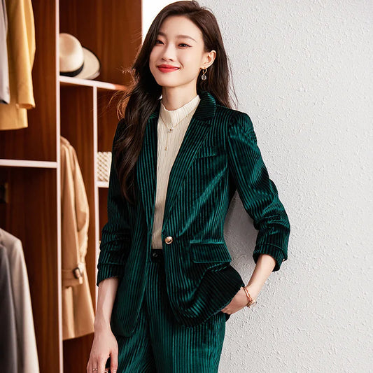 Corduroy Red Suit Jacket for Women Business Suit Autumn and Winter New Elegance Retro High-Grade Suit Overalls