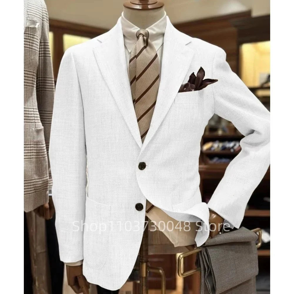 Casual Men's Wedding/Business Blazer Slim Fit 1 Pcs Summer Beach Slim Fit Linen Smoking Jacket Notch Lapel Fashion Suit Coat