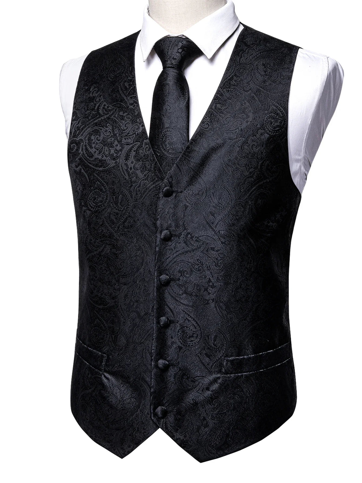 Men's Formal Vest Tie Set 4-Piece Paisley Jacquard Waistcoat for Men Wedding Business