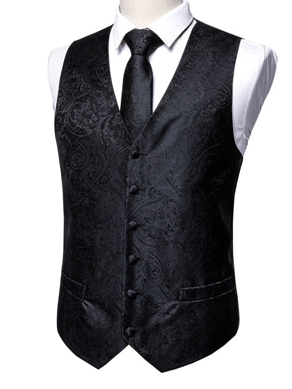 Men's Formal Vest Tie Set 4-Piece Paisley Jacquard Waistcoat for Men Wedding Business