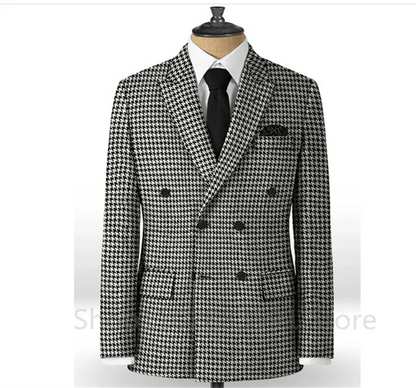 2 Piece Plaid Men Suits for Wedding/Business Slim Fit Houndstooth Checkered Groom Tuxedos Male Fashion Clothes Jacket with Pants