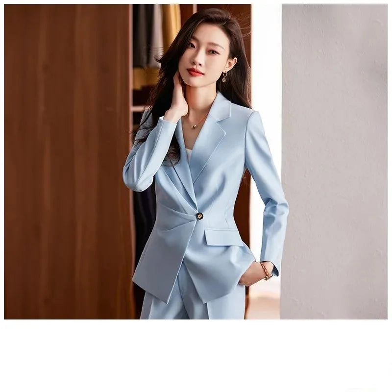 2025 Fashion Ladies Pant Suit Women Black Striped Female Business Work Wear Formal Jacket Blazer and Trouse