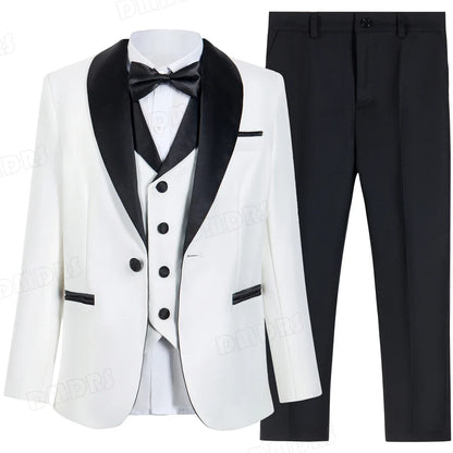 Boys Tuxedo Suit 5-Piece Set Kids Formal Outfit White for Wedding Birthday Piano Party