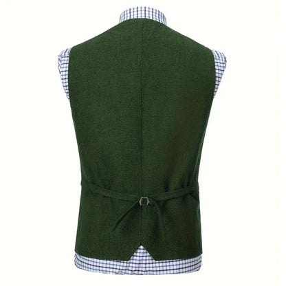 Men's Herringbone Suit Vest – V-Neck Single Button Waistcoat for Weddings, Business & Smart Casual Wear