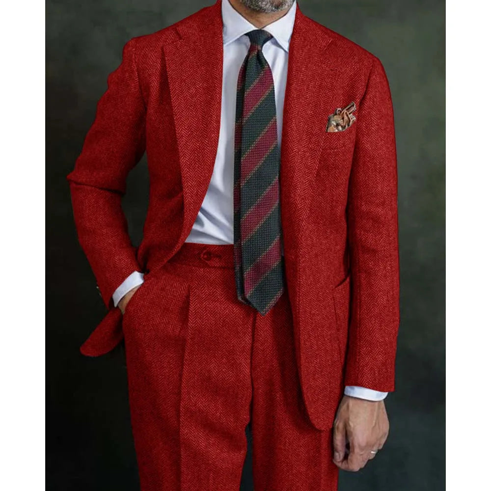Men's 2-Piece Double-Breasted Suit Peak Lapel Slim Straight Fit for Wedding Business Casual