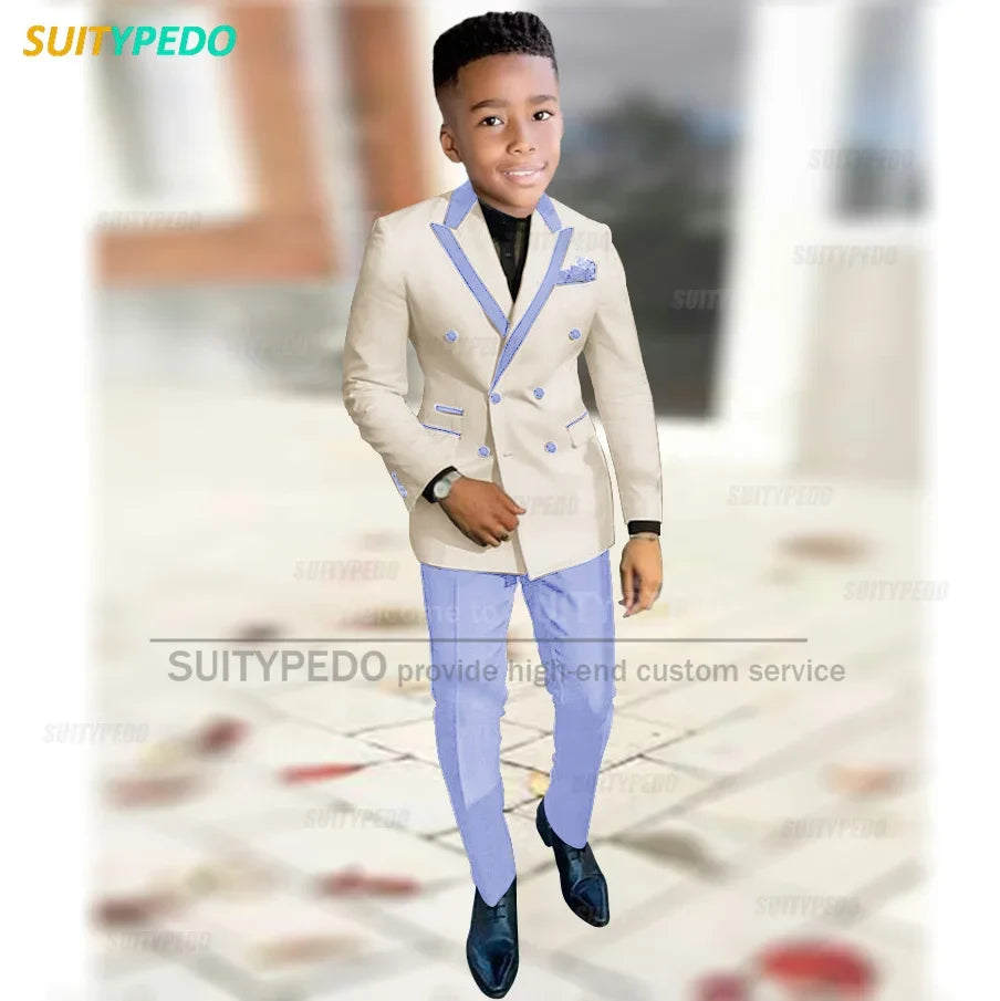 Fashion Suit For Boys Evening Dinner Tailor-made High Quality Outfits Fashion Children Double Breasted Blazer Pants Two Pieces